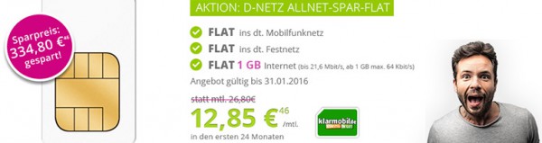 Allnet Flat von Klarmobil mit 1GB im Januar